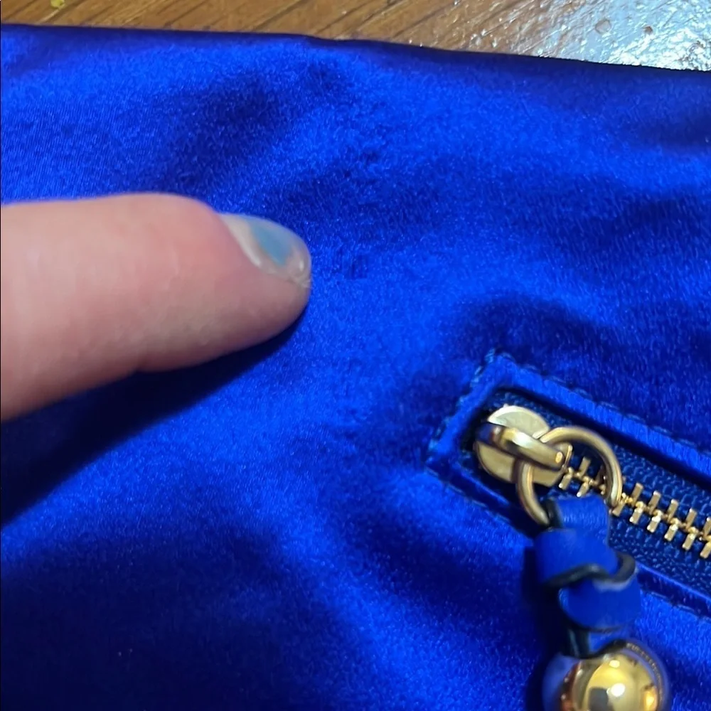 Diane Von Furstenberg Vibrant‎ Blue Satin Clutch with Gold Zipper Party Wedding